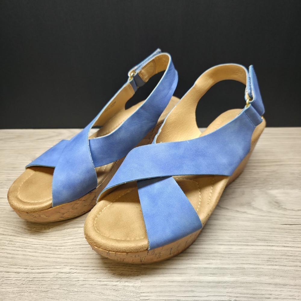 Chinese Laundry Womens Blue Slingback Wedge Platform Sandals DA-001 Size 8.5